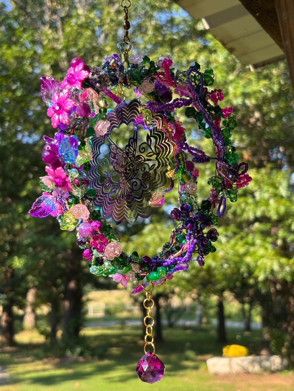 Handmade Floral Fantasy Beaded Sun Catcher with Iridescent Center